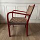 Fauteuil vintage en bois rouge et corde