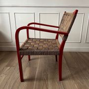 Vintage armchair in red wood and rope