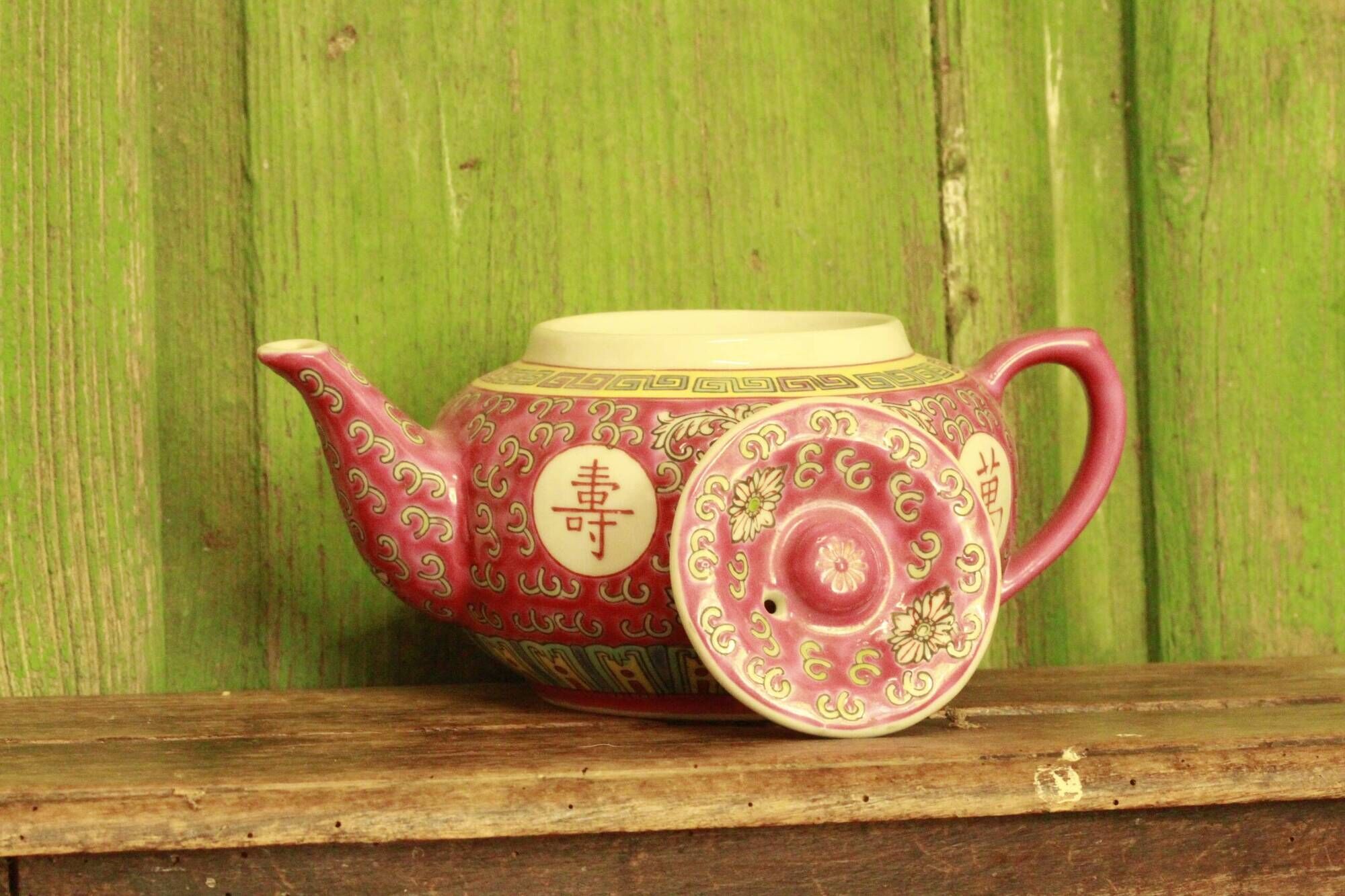 Théière chinoise mu shou rose et ses tasses
