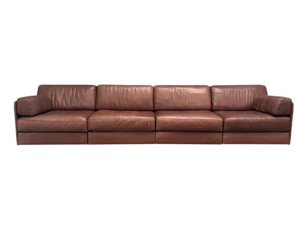 Brown leather modular sofa by De Sede; DS76, 1970s (straight)