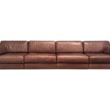 Brown leather modular sofa by De Sede; DS76, 1970s (straight)