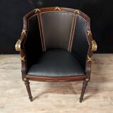 Louis XVI style office chair in mahogany and gilded bronze