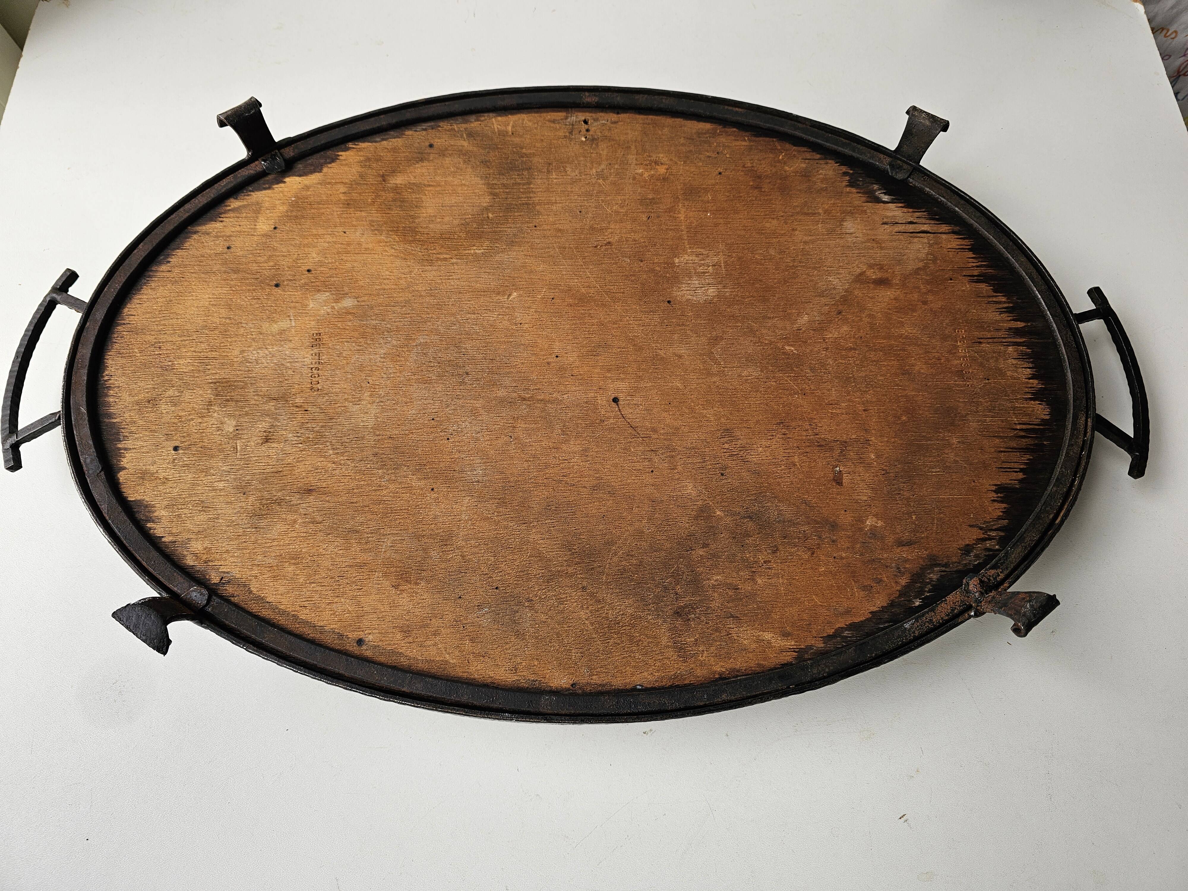 Wrought iron serving tray, Art Nouveau style, Art Deco period, Signed GERMON