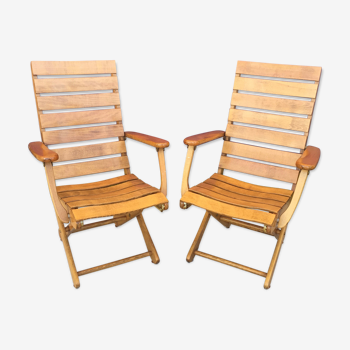 Pair of folding wooden armchairs brand Sodibois
