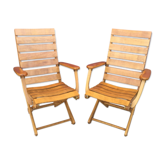 Pair of folding wooden armchairs brand Sodibois