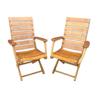 Paire de fauteuils en bois pliants marque Sodibois