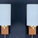 Pair of Scandinavian Wall Lights - Opaline Brass Wood - 50's 60's