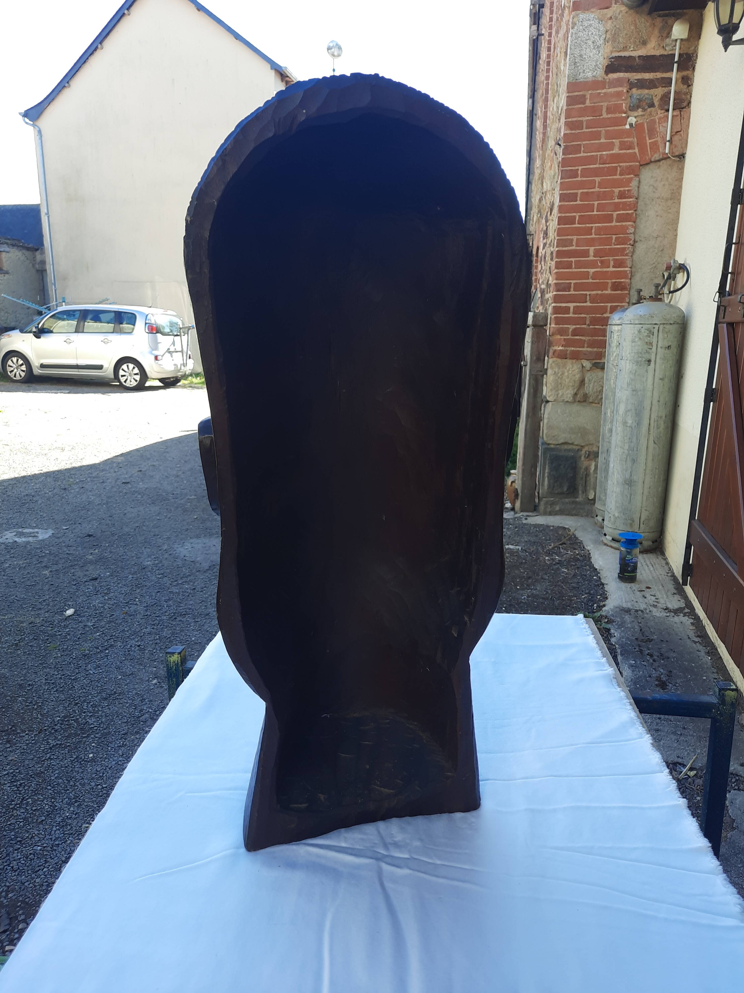 Large carved African head in exotic wood – Madagascar – 65 cm