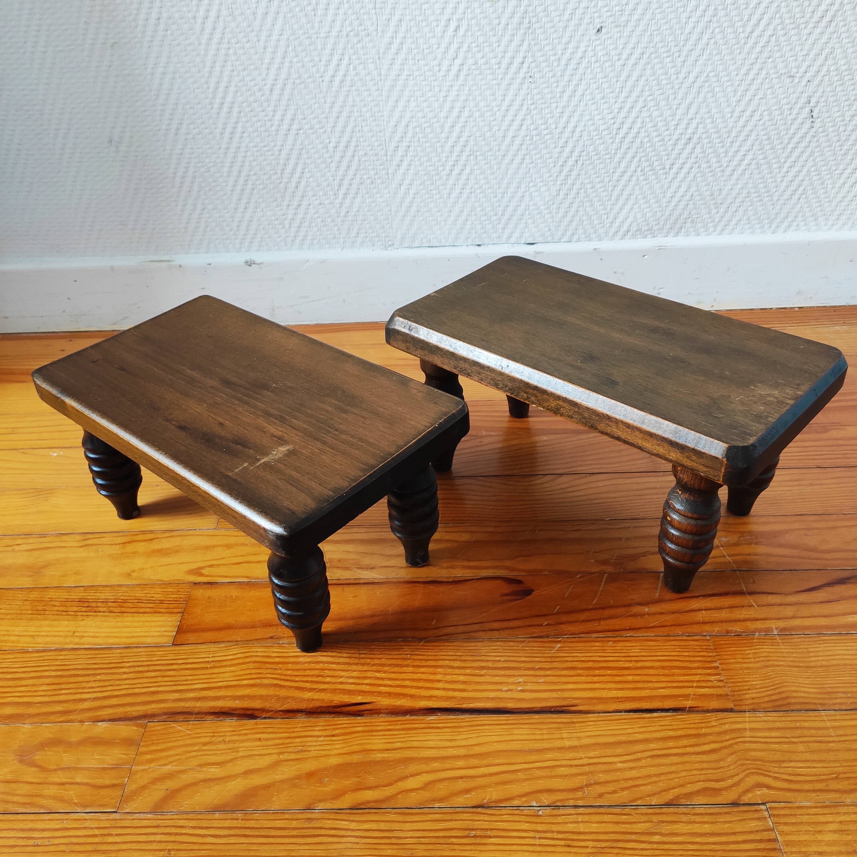 Pair of vintage solid wood footrests