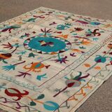 White blue multicoloured kilim suzani rug – 240x170 cm