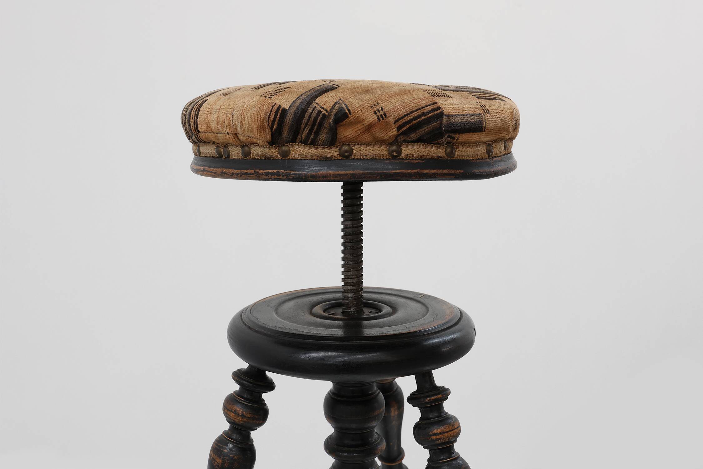 Art Deco adjustable piano stool with original upholstery, France 1920s