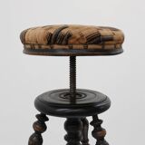 Art Deco adjustable piano stool with original upholstery, France 1920s