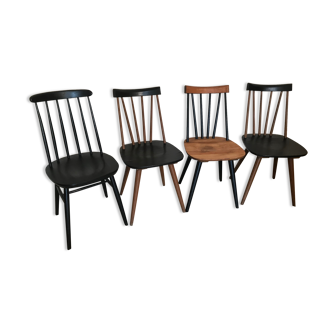 Set of 4 vintage mismatched chairs with bars and compass legs