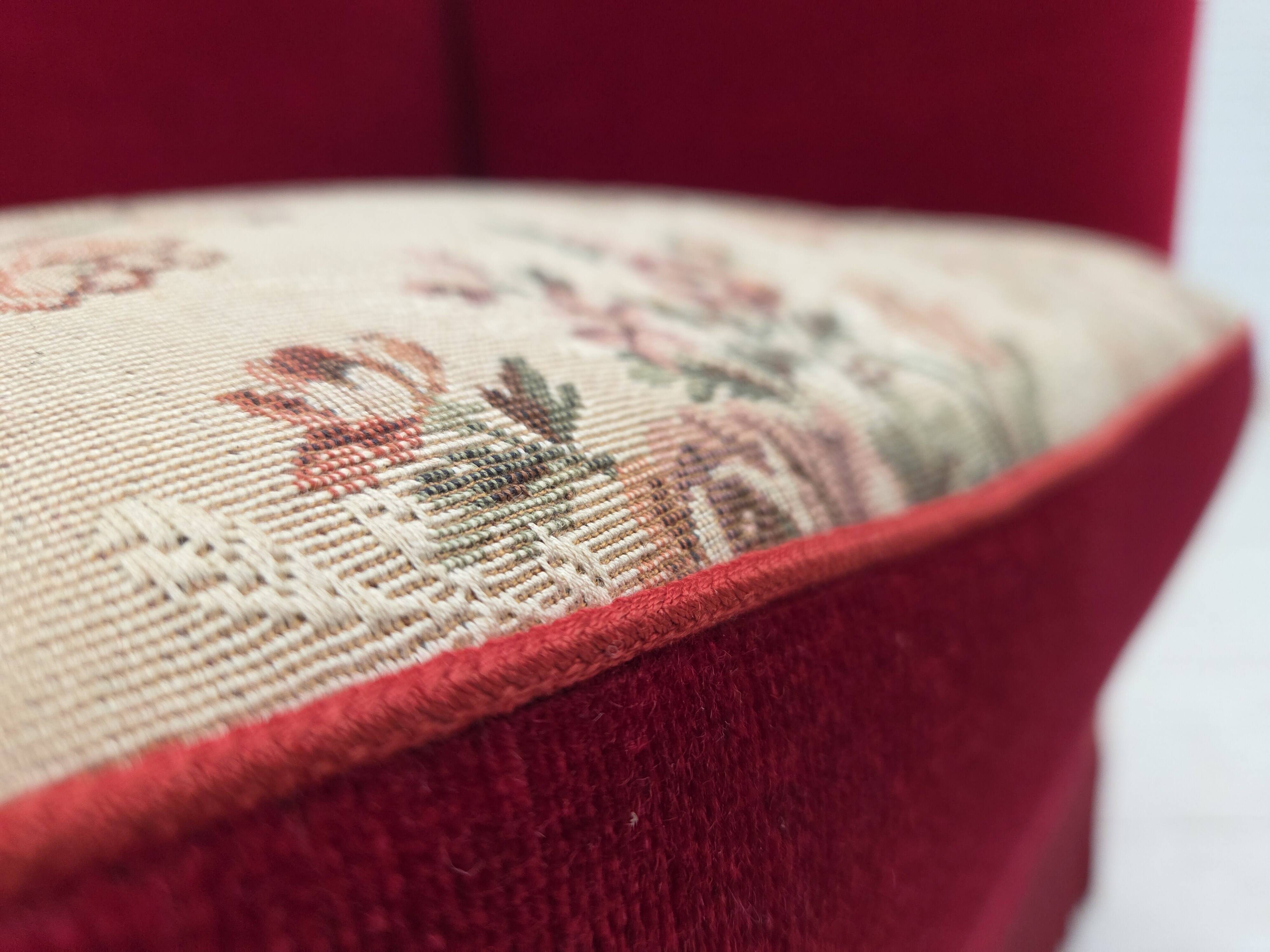 1970s, Danish "Spanish" sofa, furniture velour, ash wood legs.