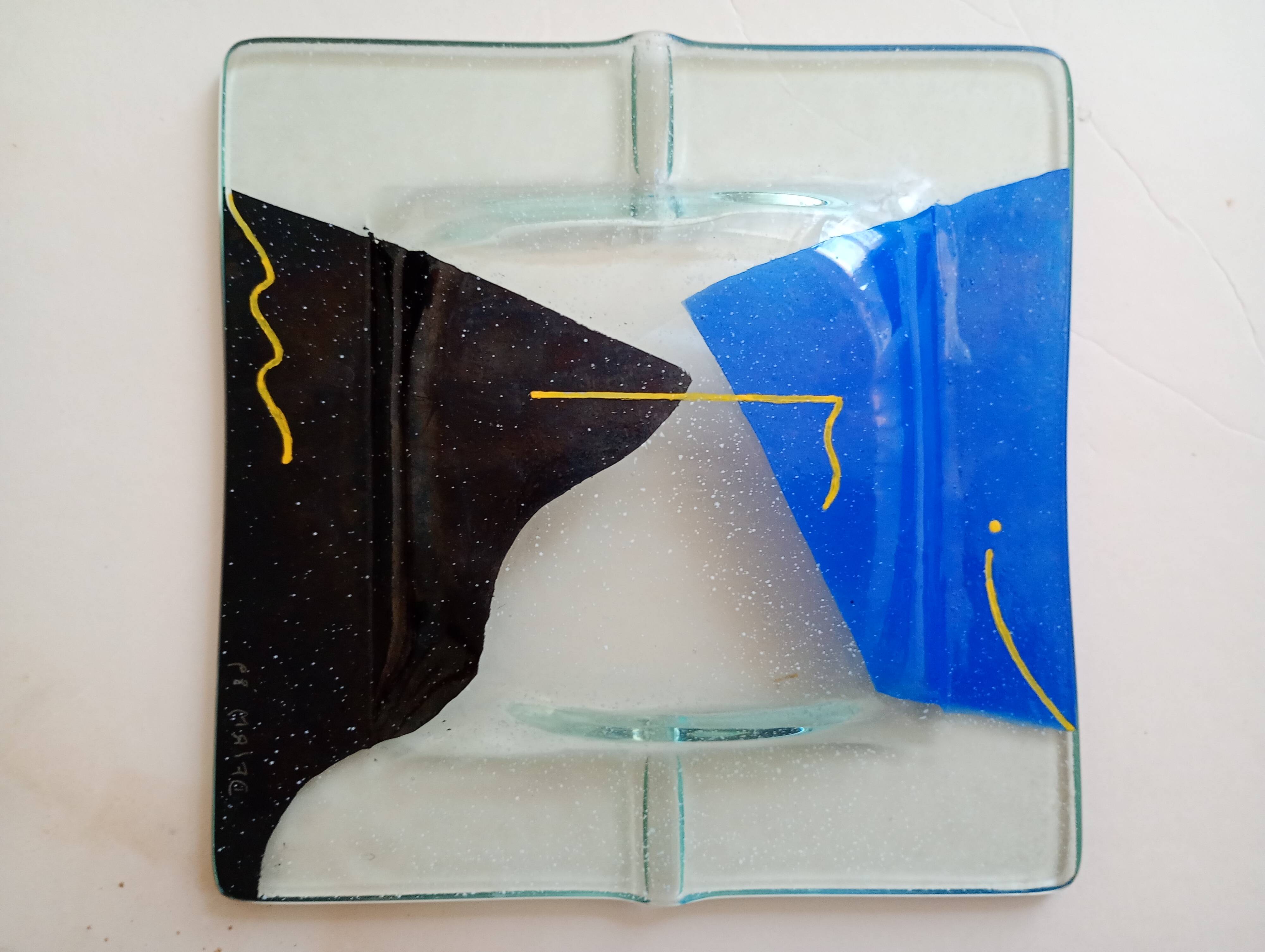 signed glass ashtray. Vintage 1990