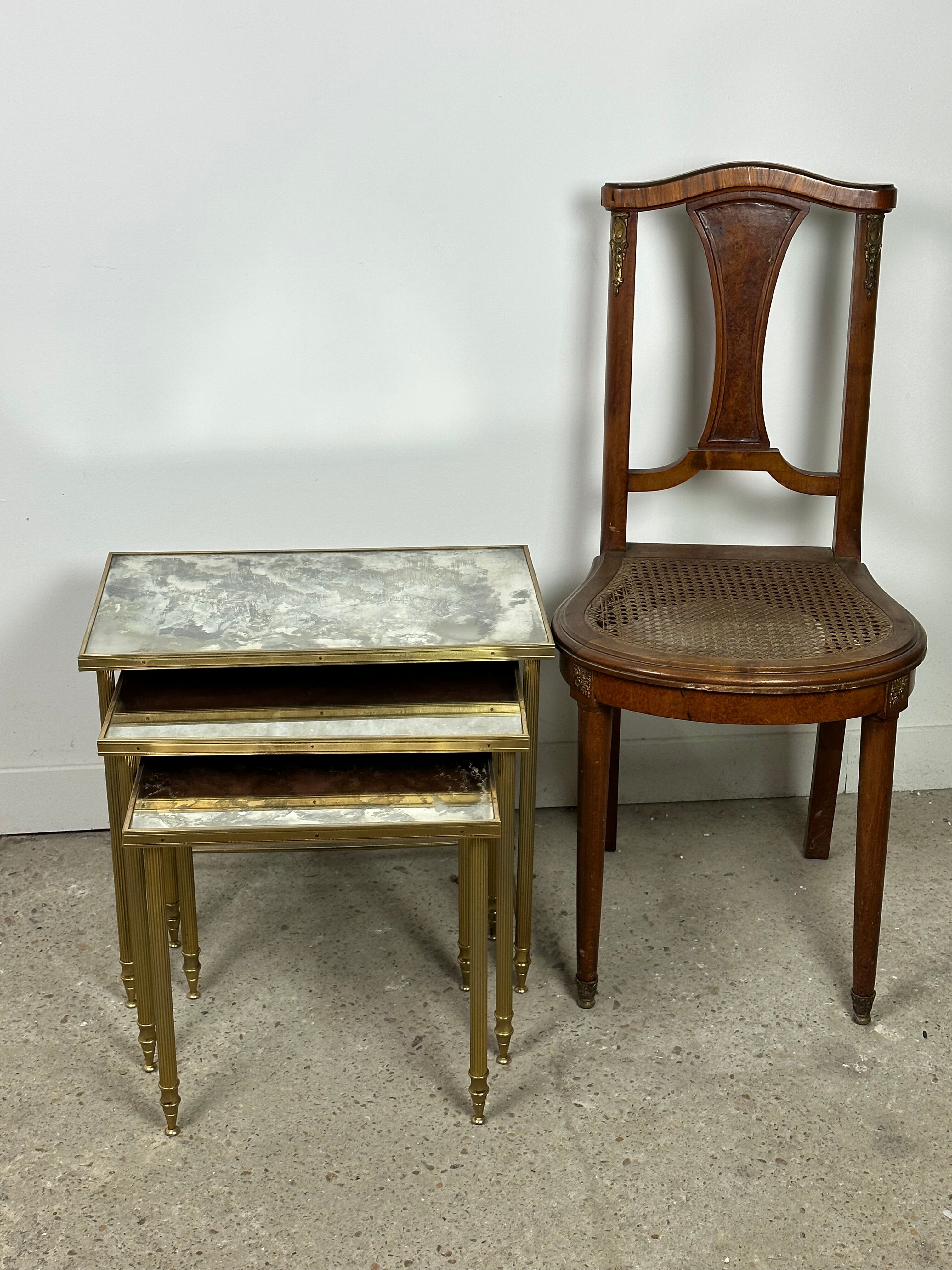 Vintage 70'S nesting table in moiré glass and brass