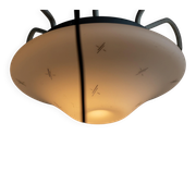 Italian brass enamelled grey chandelier with frosted glass pendants, circa 1960.