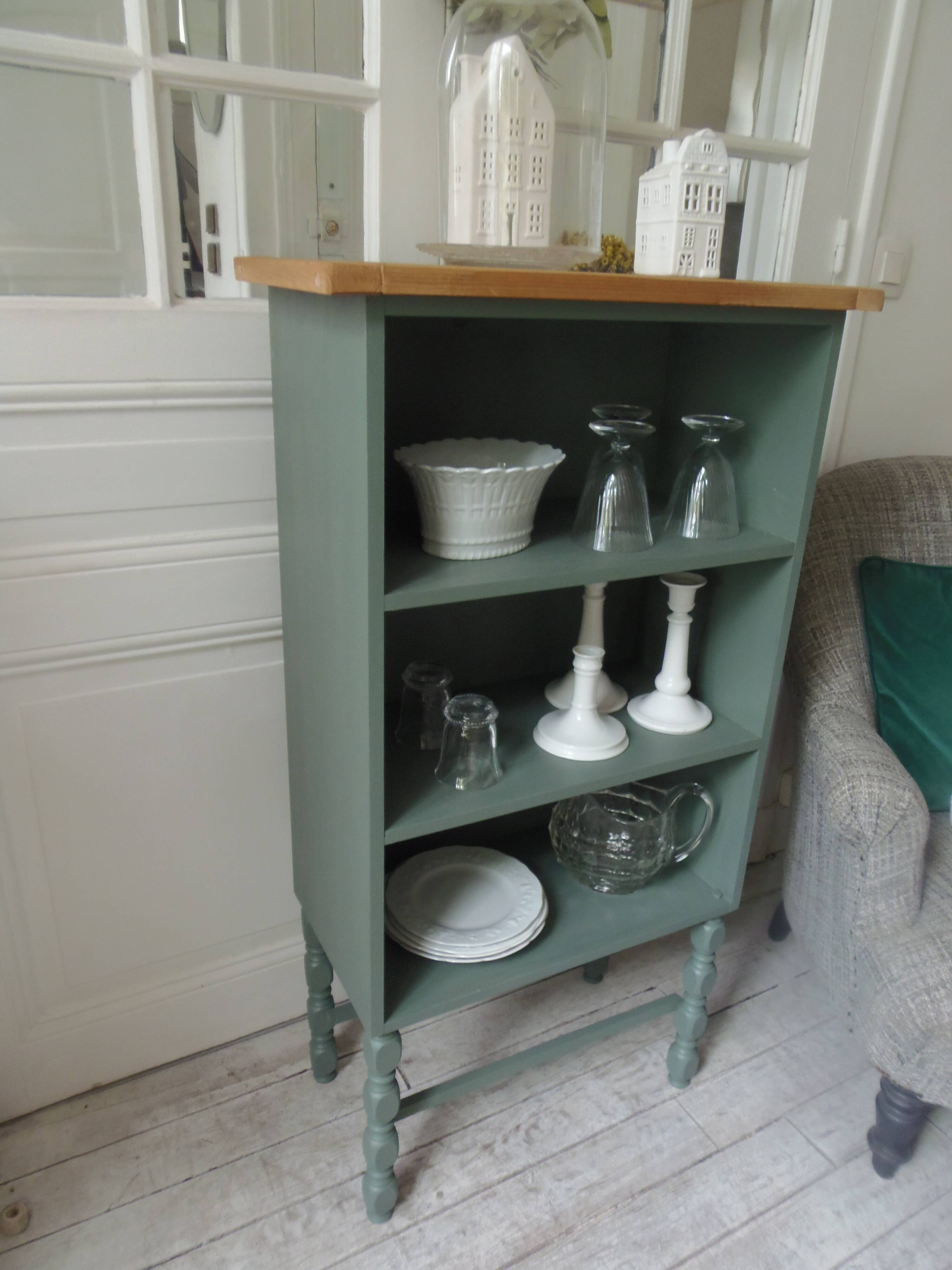 Small vintage bookcase enhanced in smoky green
