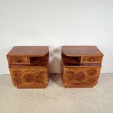 Set of 2 art-deco bedside tables with bakelite handles