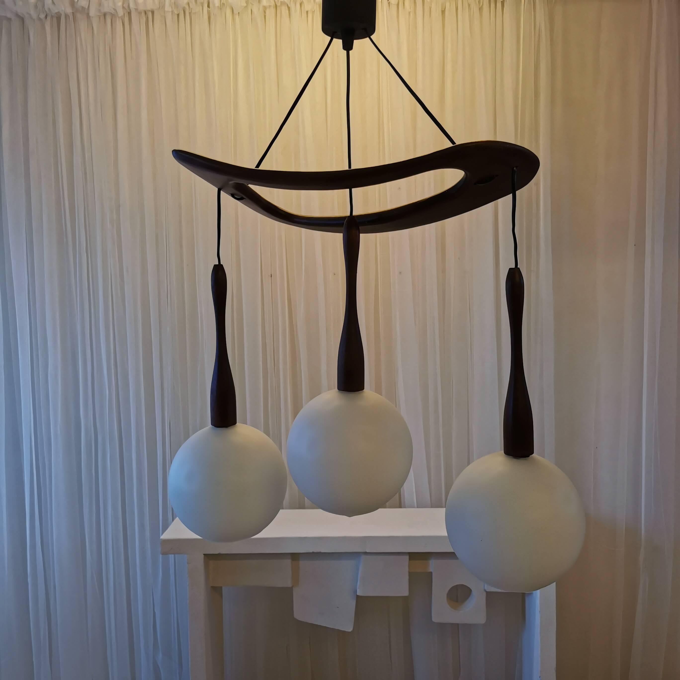 Teak and opaline chandelier