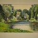 Watercolour riverbank by J. Richard 1975