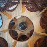 Scandinavian chandelier pendant light 1970s wooden threads