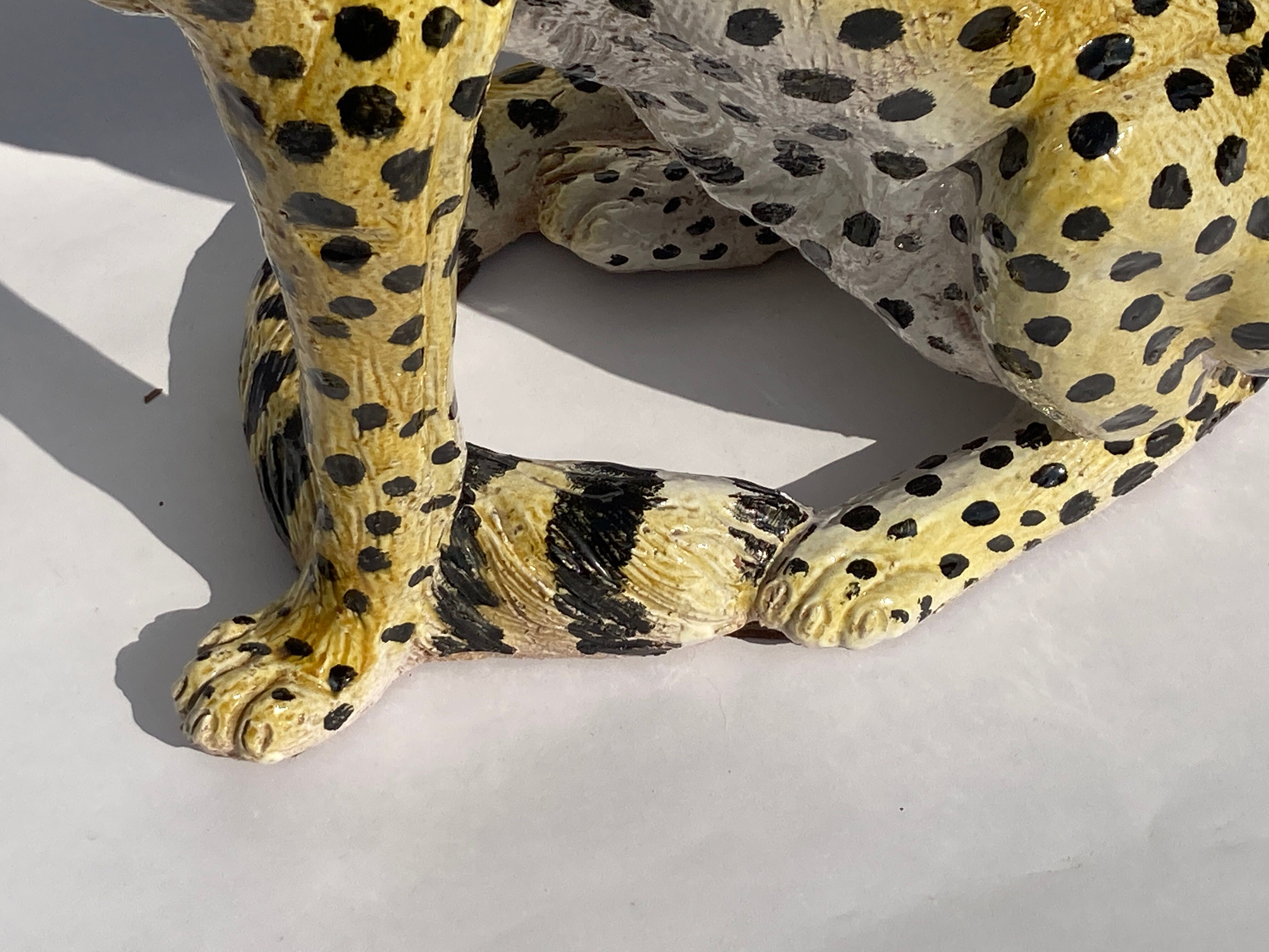 Terracotta ceramic cheetah or leopard statue, 1950s