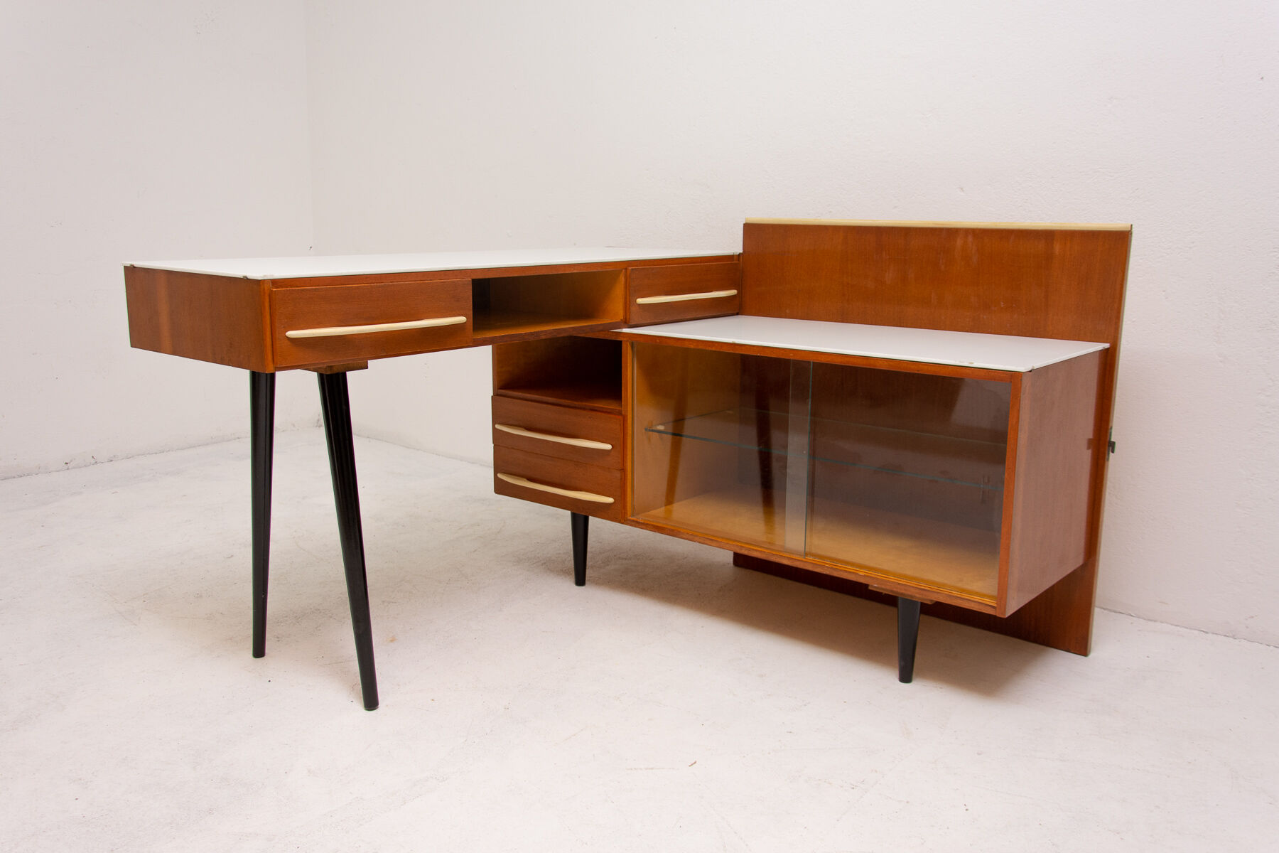 Corner writing desk with a bookcase by Mojmír Požár for ÚP Závody
