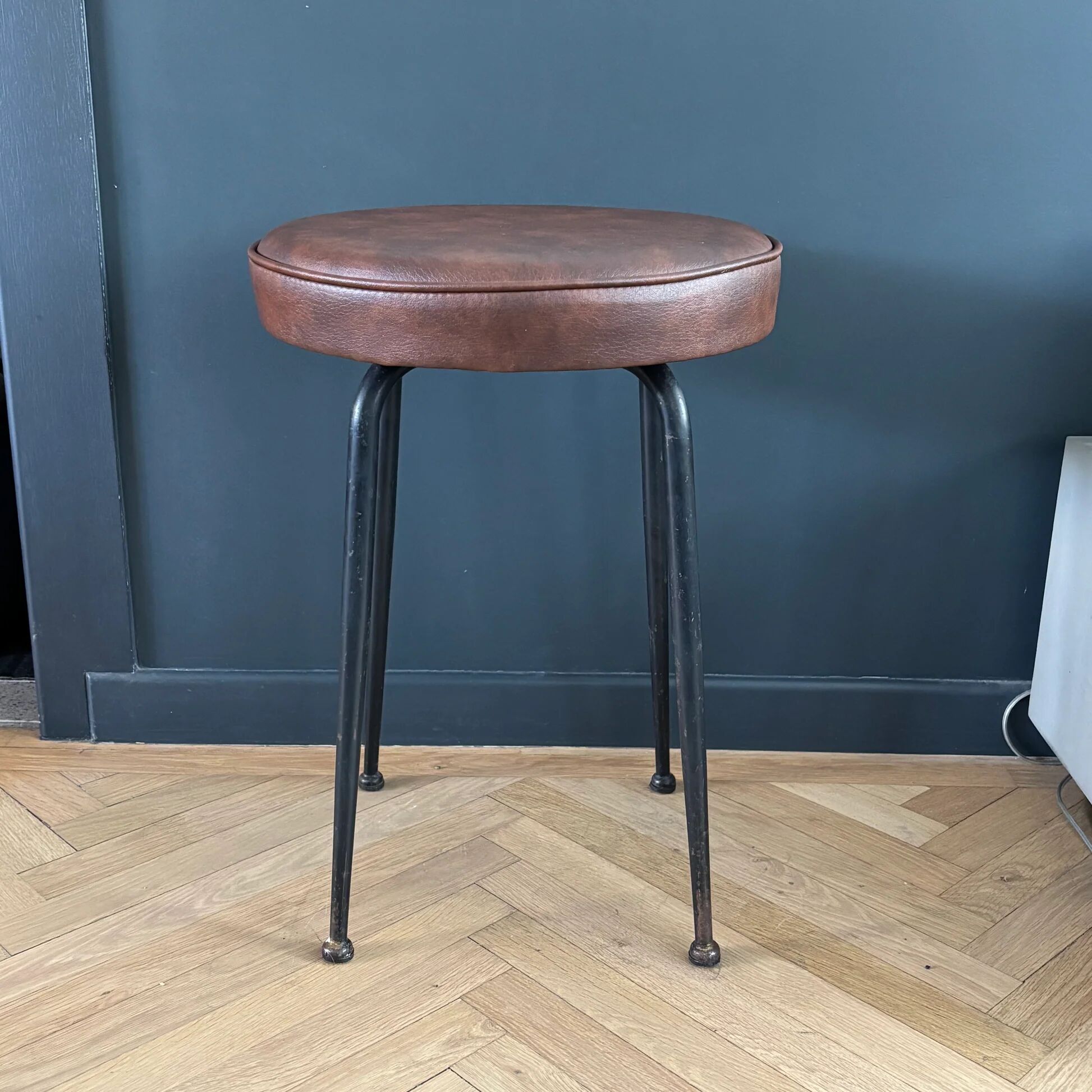 Vintage brown faux leather stool