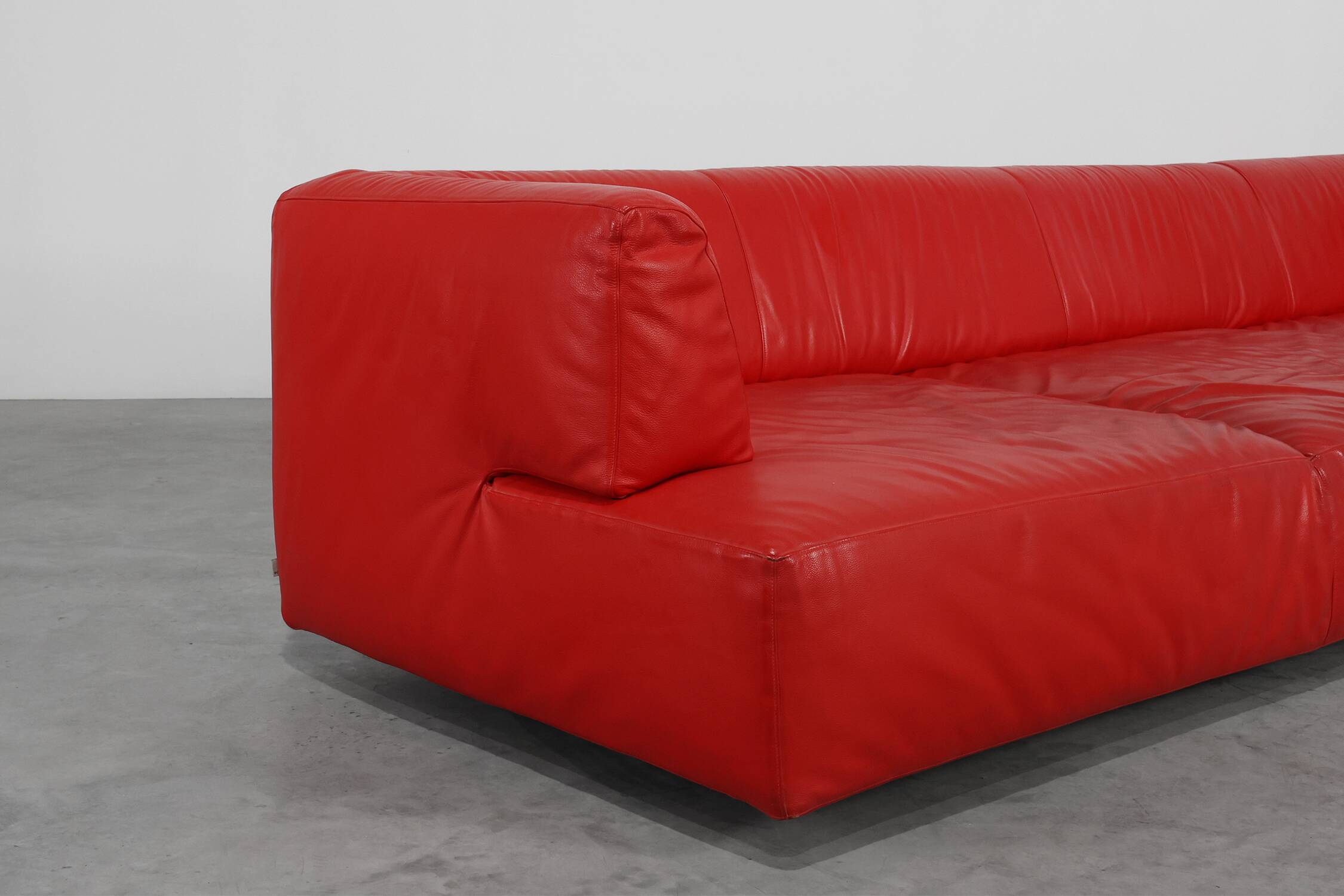 Red Mid-century 3-seater Leather Sofa by Edra, Italy 2000