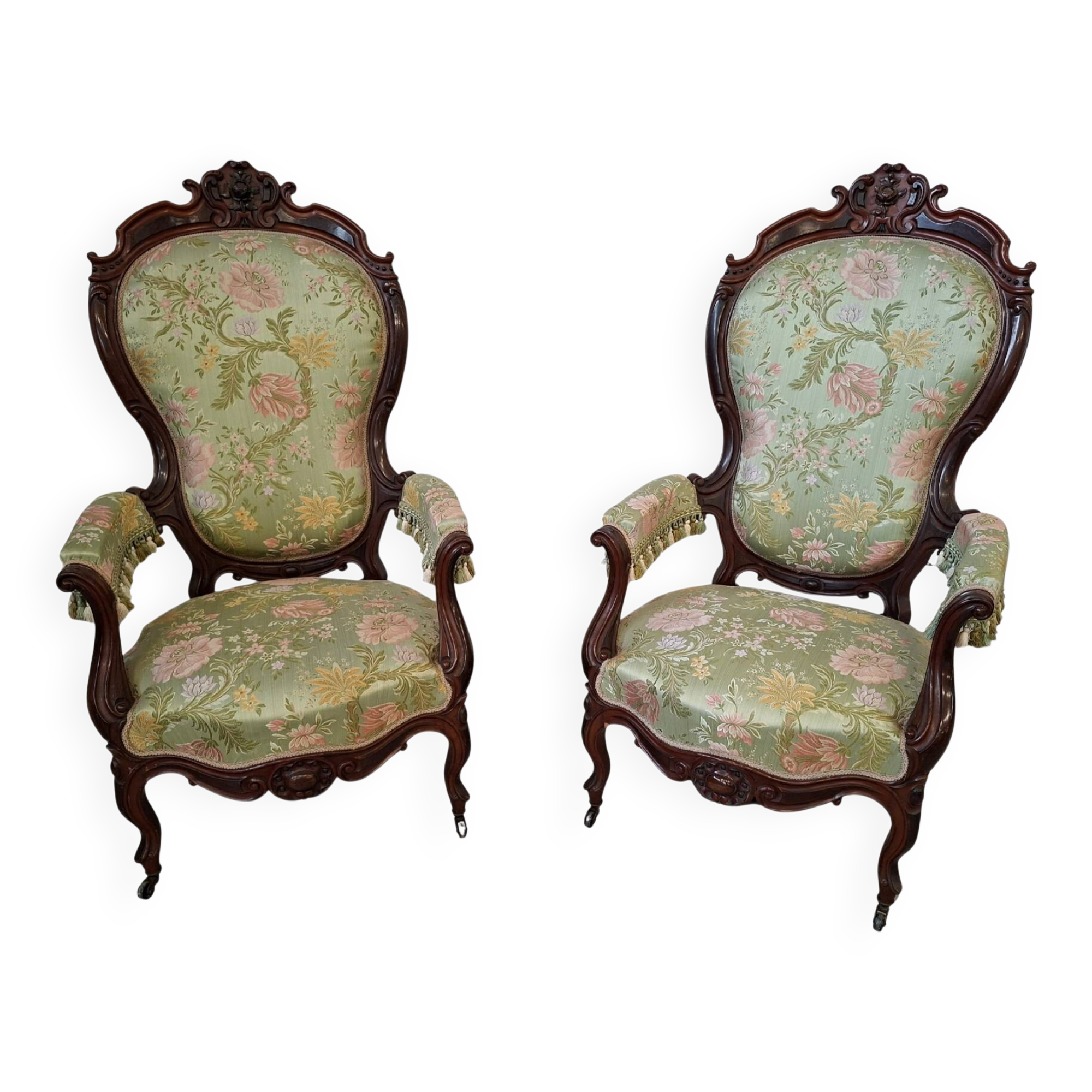 Coppia di Poltrone d'Epoca "Balloon Back" – Stile Rococò Revival (XIX Sec.)