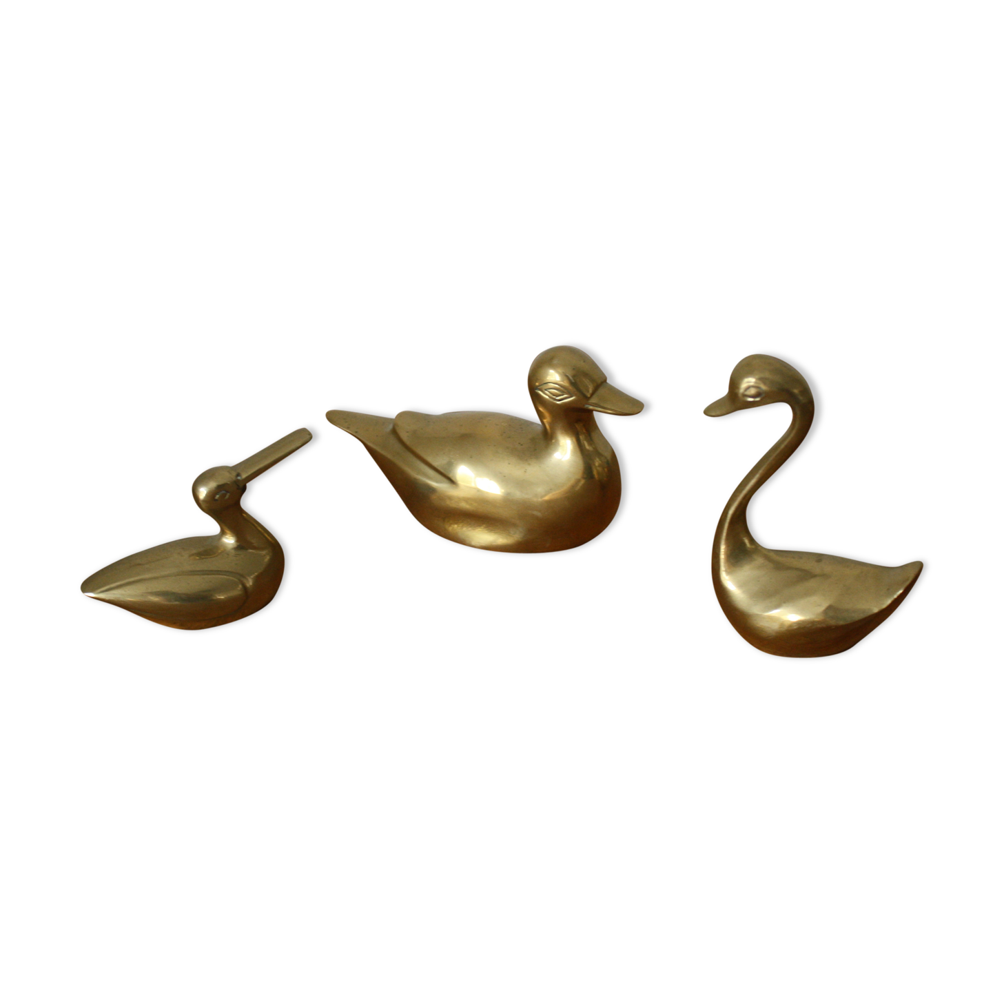 Set of 2 ducks and 1 brass swan