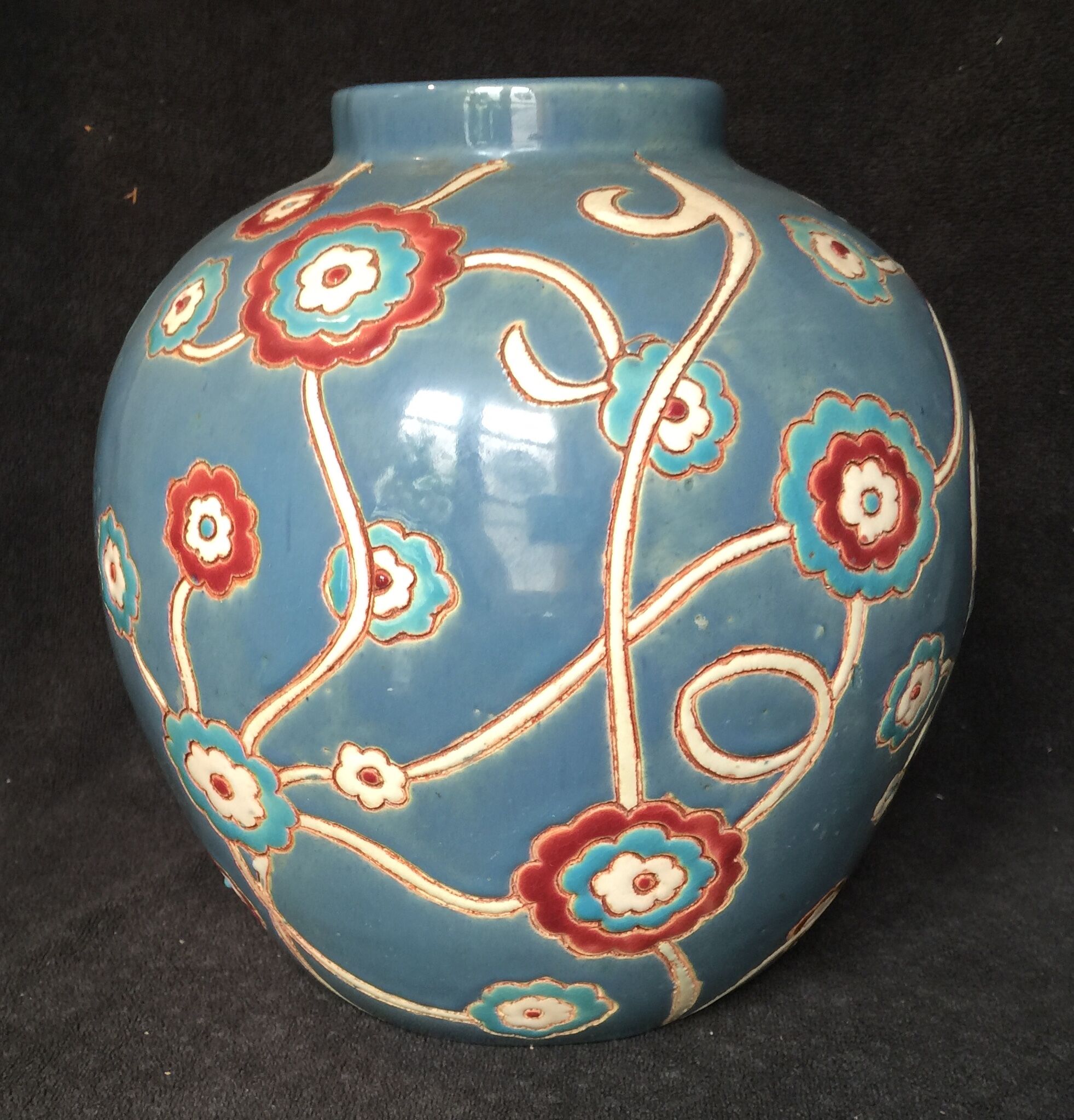 Vase ball glazed earthenware signed louan 1930