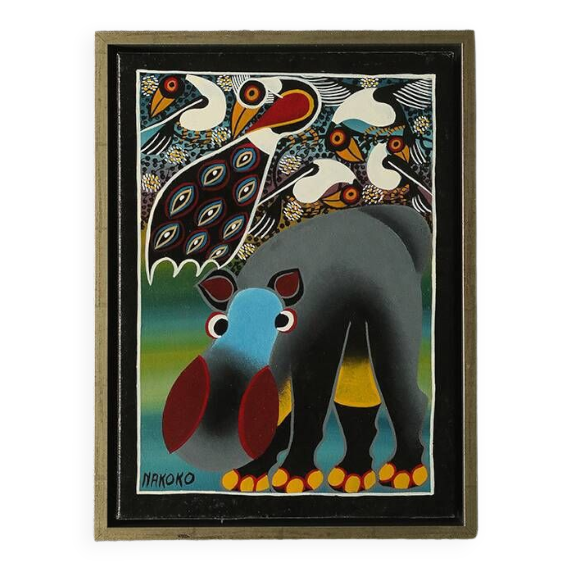 Saidi Nakoko, Painting from the African Tingatinga school, oil on canvas, 1970s, framed.