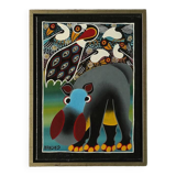 Saidi Nakoko, African Tingatinga School Painting, Oil on Canvas, 1970s, Framed