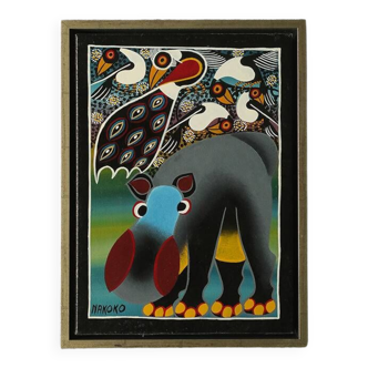 Saidi Nakoko, Peinture de l’école africaine Tingatinga, huile sur toile, années 1970, encadrée