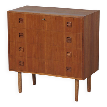 Danish teak chest of drawers, 1960s – 4 drawers, key and recessed handles