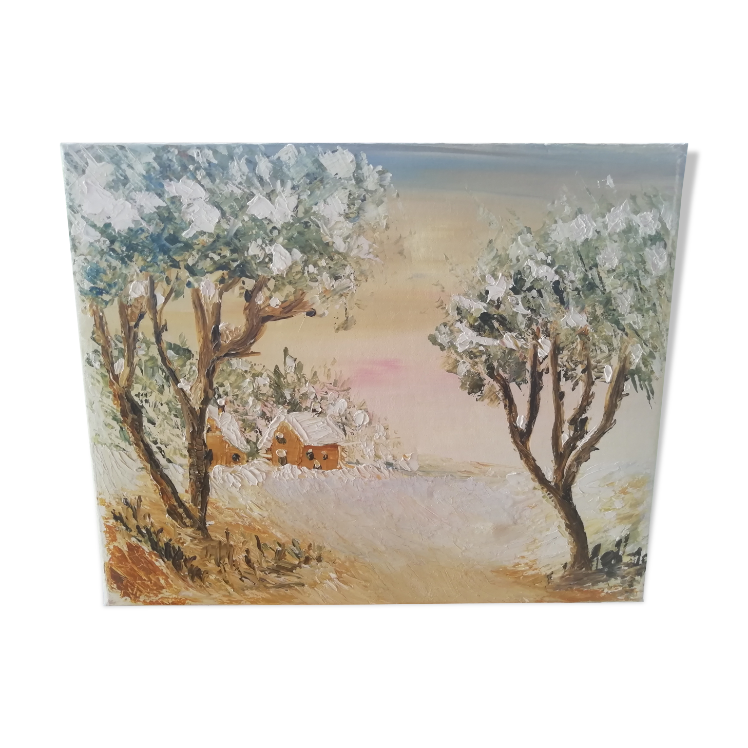 Oil on canvas snowy landscape