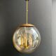 Smoked Glass and Brass Four-Light Suspension Pendant. French Work.