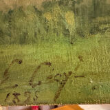 Antique painting, landscape with pond, signed and dated 1895