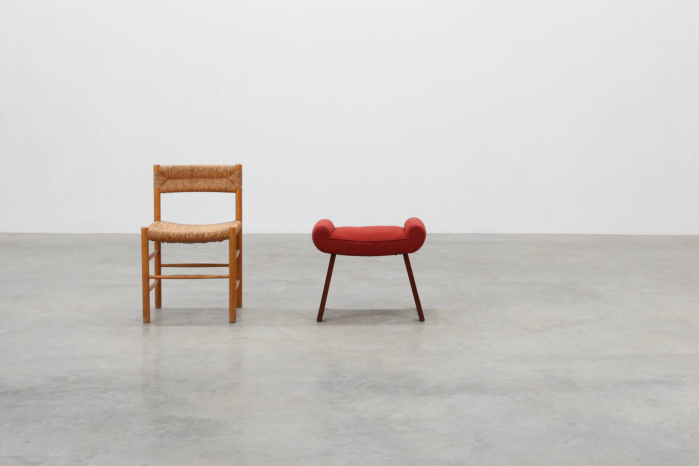 Art Deco Red Reupholstered Stool, Belgium ca. 1920