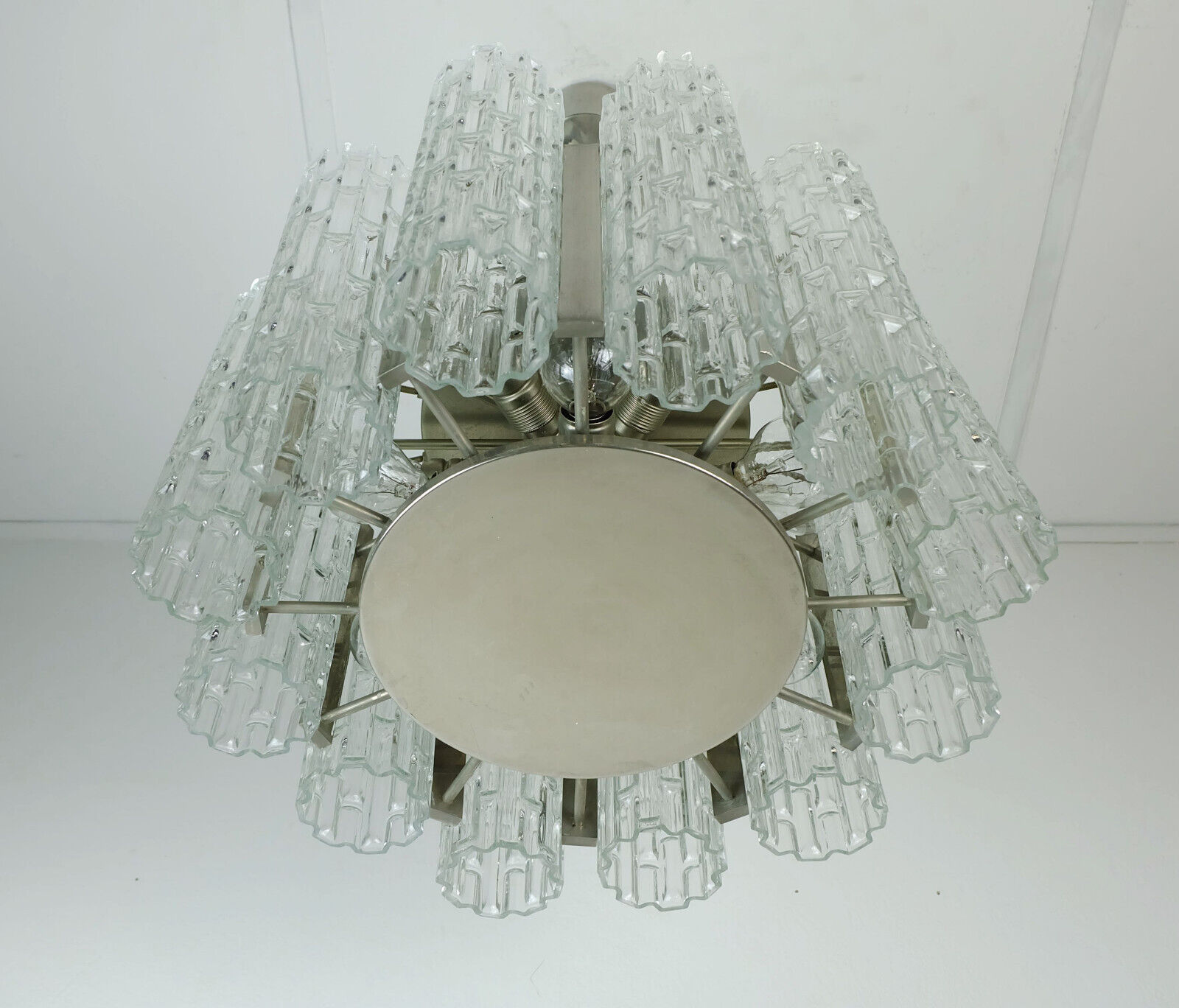 1960s kaiser mid century CHANDELIER chrome hanging light with 12 glass tubes