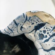 Large black and white glazed ceramic vase - contemporary style 25 cm