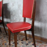 Lot of 8 vintage wooden chairs and red skai