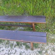 Pair of rustic antique long benches in solid wood – 195 cm