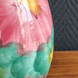 Vintage Floral Ceramic Vase - Large Barbotine Vase with Pink Flowers