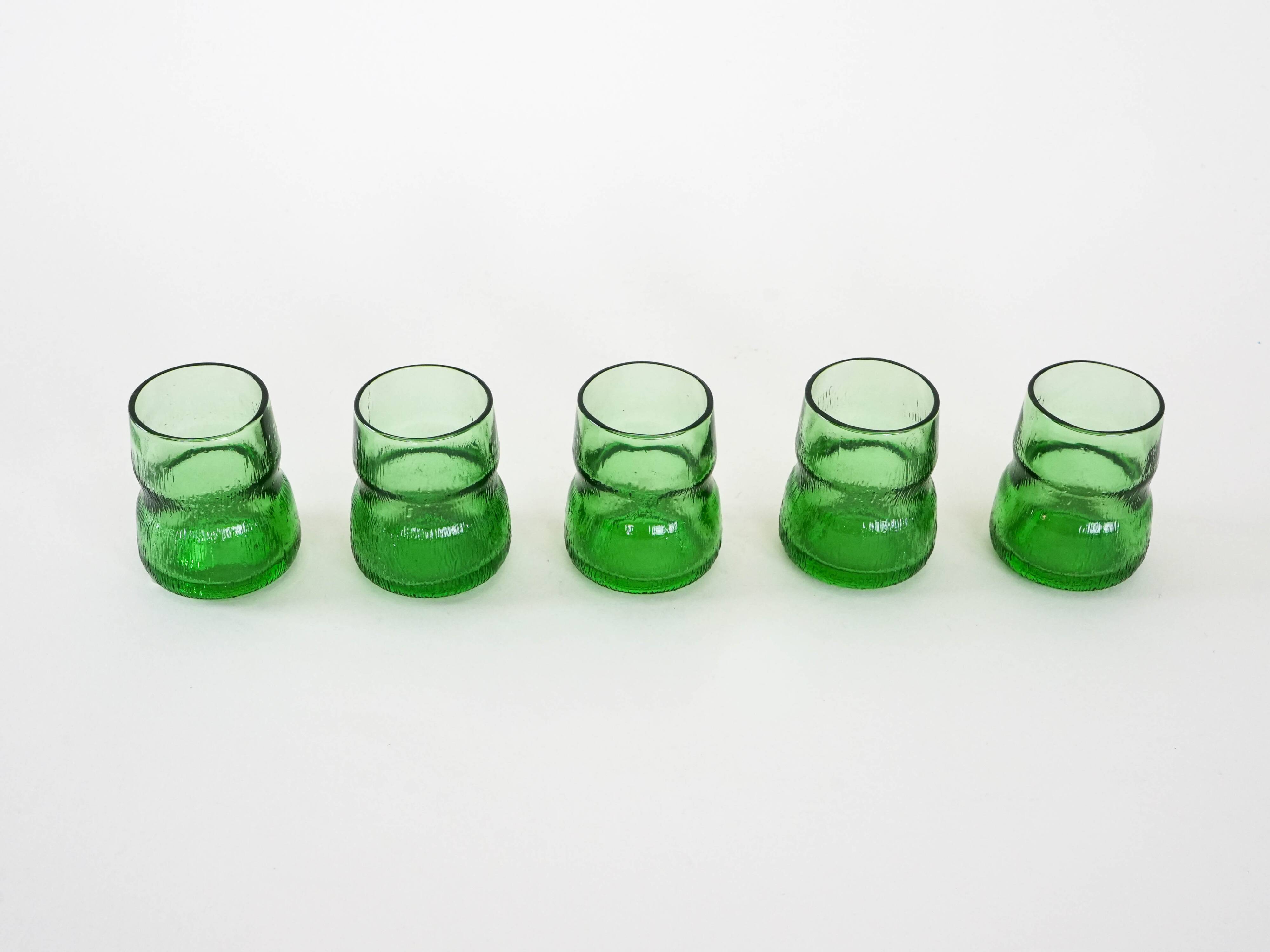 Set of green glasses, Italian design, 1970s, made in Italy