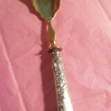 SILVER DESSERT SPOON, hallmarked ? chiseling on the spoon