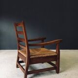 Rustic Oak & Rush Armchair, France, 1930s