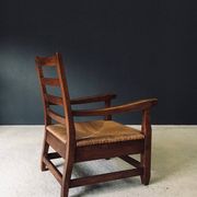 Rustic Oak & Rush Armchair, France, 1930s